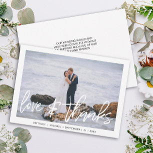 Modern Hand Lettered Love and Thanks Photo Wedding Thank You Card
