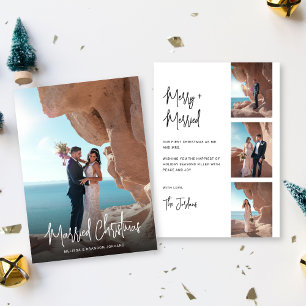 Modern Hand-Lettered Married Christmas 4 photos  Holiday Card