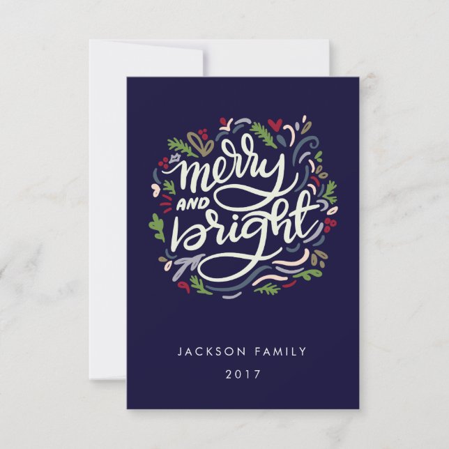 Modern Hand Lettered merry and Bright Holiday Invitation (Front)