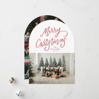 Modern Hand-lettered Merry Christmas Arch Photo Holiday Card