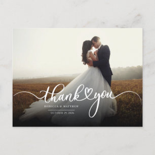 Modern Hand-Lettered Newlyweds Photo Thank You Postcard