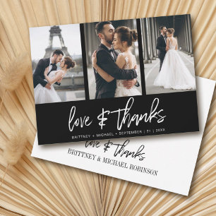 Modern Hand-Lettered Photo Collage Black Thank You Card