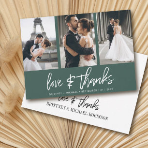 Modern Hand-Lettered Photo Collage Forest Green Thank You Card