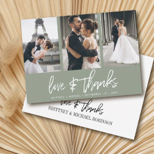 Modern Hand-Lettered Photo Collage Sage Green Thank You Card