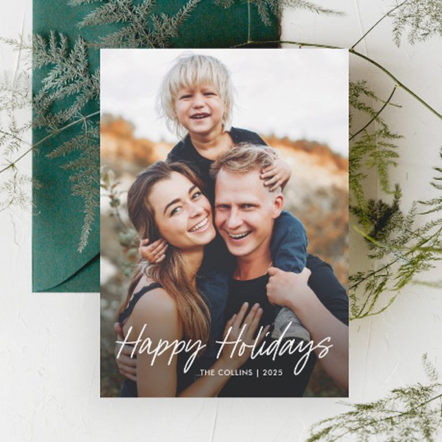 Modern Hand Lettered Photo Magnetic Holiday Cards (Modern hand written script photo holiday magnetic card.)