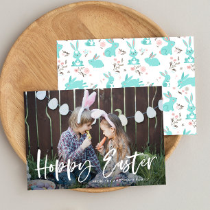 Modern Hand-Lettered Script Hoppy Easter Photo Holiday Card