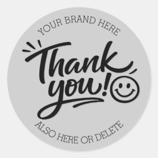 Modern Hand-Lettered “Thank You!” with Smiley Classic Round Sticker