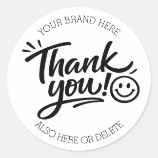 Modern Hand-Lettered “Thank You!” with Smiley Classic Round Sticker
