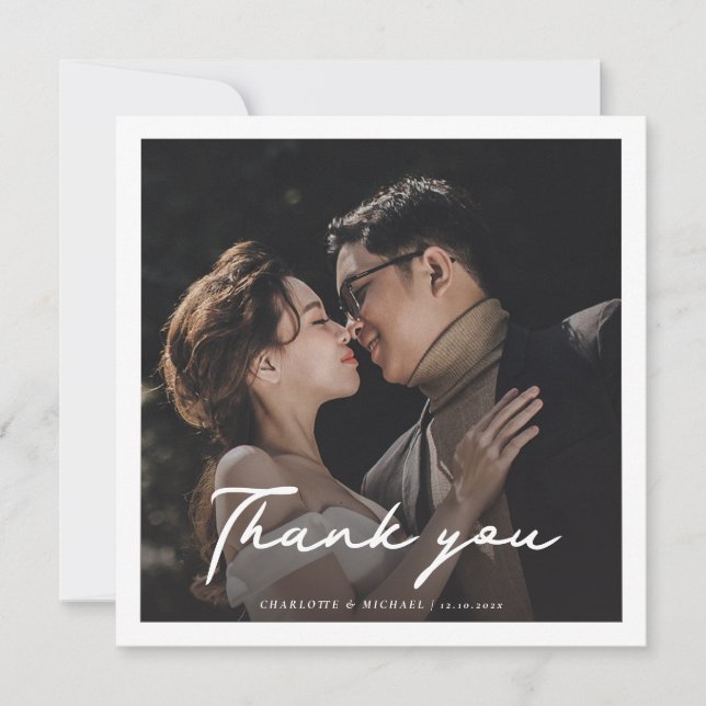 Modern Hand-Lettered Wedding Day Photo Thank You (Front)