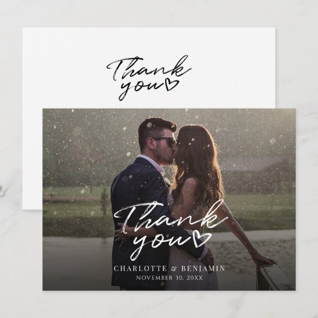 Modern Hand-Lettered Wedding Day Photo Thank You Card (Front/Back)