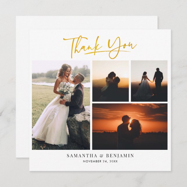 Modern Hand-Lettered Wedding Photo Thank You Card (Front/Back)