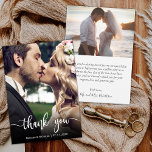 Modern Hand Lettered Wedding Photo Thank You Card<br><div class="desc">Modern Hand Lettered Wedding Photo Thank You Card. Modern Stylish wedding thank you postcard template featuring a full vertical photo on the front with the overlay text "Thank You" in a hand lettered typography script font in white on the picture. Personalise the custom name and thank you message. If you...</div>