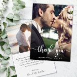 Modern Hand Lettered Wedding Photo Thank You Card<br><div class="desc">Modern Hand Lettered Wedding Photo Thank You Card. Modern Stylish wedding thank you postcard template featuring a full vertical photo on the front with the overlay text "Thank You" in a hand lettered typography script font in white on the picture. Personalise the custom name and thank you message. If you...</div>