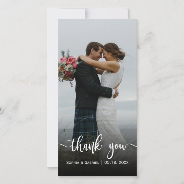 Modern Hand Lettered Wedding Photo Thank You Card (Front)