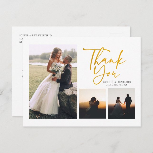 Modern Hand-Lettered Wedding Thank You Postcard (Front/Back)