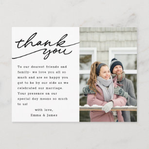 Modern Hand Lettering Photo Wedding Thank You Postcard