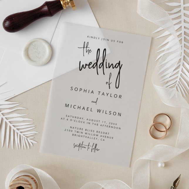 Modern Hand Lettering Script Black Wedding Acrylic Invitations (Creator Uploaded)