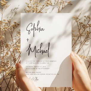 Modern Hand Lettering Script Black White Wedding Invitation
