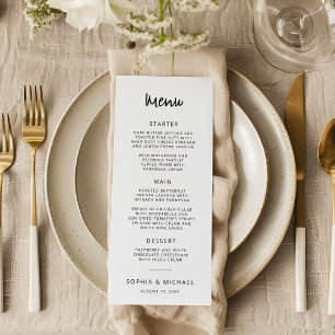 Modern Hand Lettering Script Black White Wedding Menu