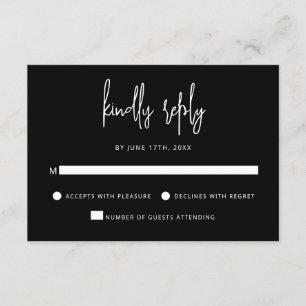 Modern Hand Lettering Script Black White Wedding RSVP Card