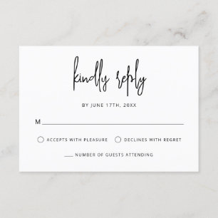 Modern Hand Lettering Script Black White Wedding RSVP Card