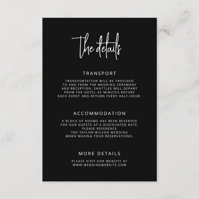 Modern Hand Lettering Script Wedding Details Enclosure Card (Front)