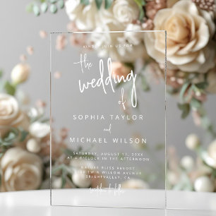 Modern Hand Lettering Script White Wedding Acrylic Invitations