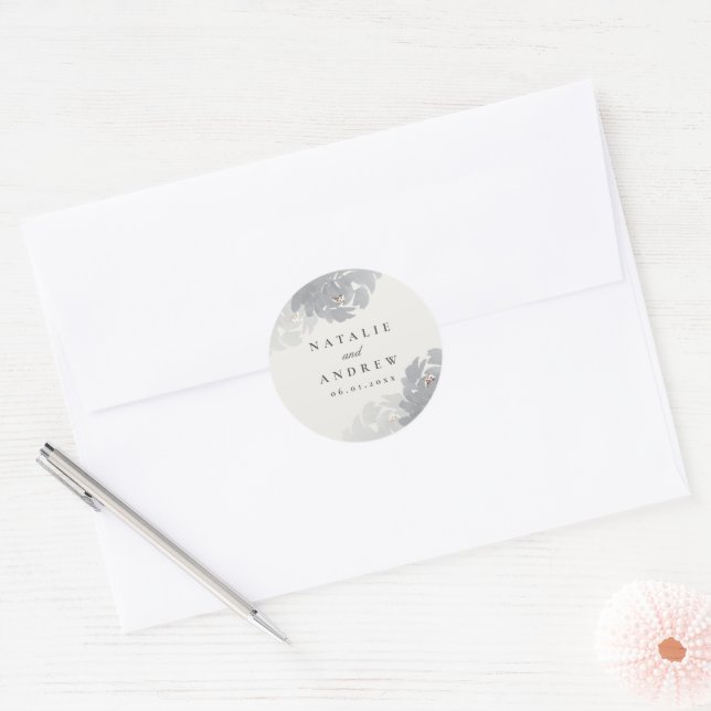 Modern Hand Painted Floral Wedding Classic Round Sticker (Envelope)