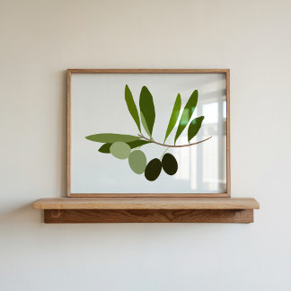 Modern Hand-Painted Gouache Olive Branch Art Poster