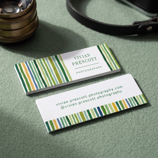 Modern Hand Painted Stripe Design Mini Business Card (Simulated business cards on table)