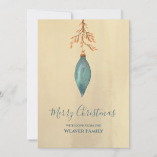 Modern Hand Painted Watercolor Turquoise Christmas Holiday Card