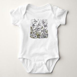 Modern hand painted wild flower and Birds  field  Baby Bodysuit