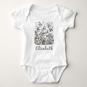 Modern hand painted wild flower Birds field Custom Baby Bodysuit