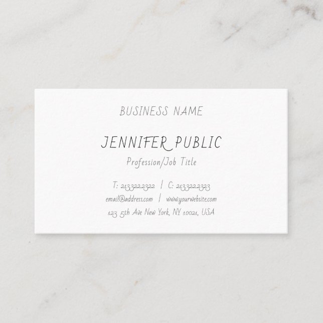Modern Hand Script Elegant Sleek Plain Cute Design Business Card (Front)
