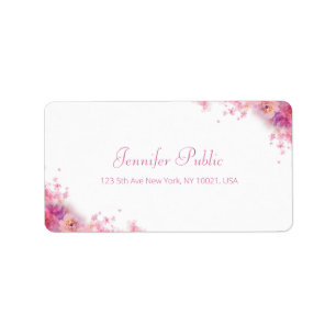 Modern Hand Script Elegant Watercolor Rose Flowers Label