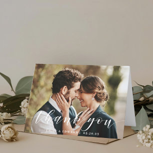 Modern Hand Script Folded Wedding Photo Thank You Card