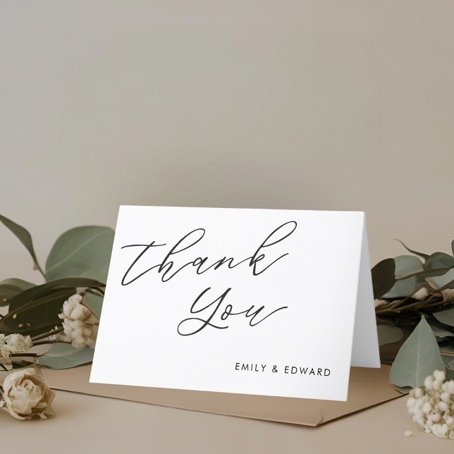 Modern Hand Script Folded Wedding Thank You Card (Creator Uploaded)