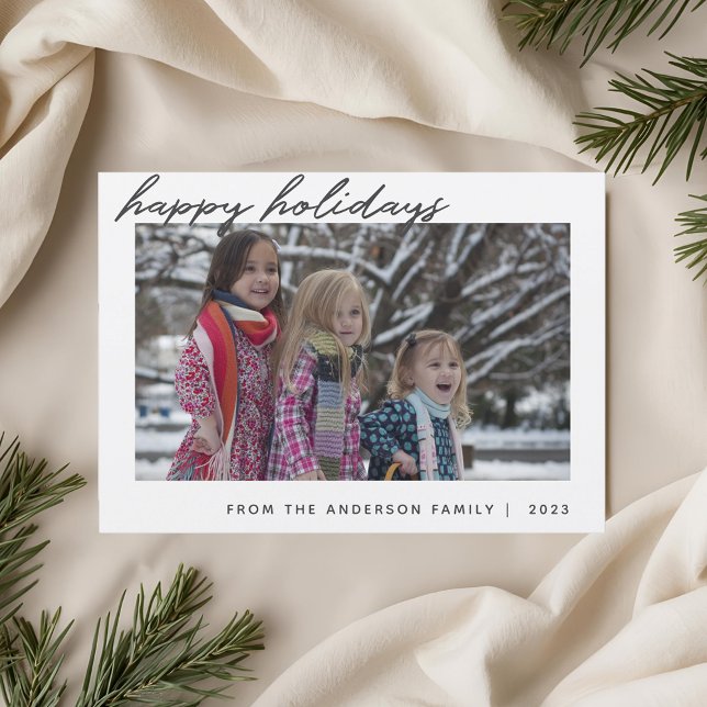 Modern Hand Script Happy Holidays Family Photo Holiday Card (Creator Uploaded)