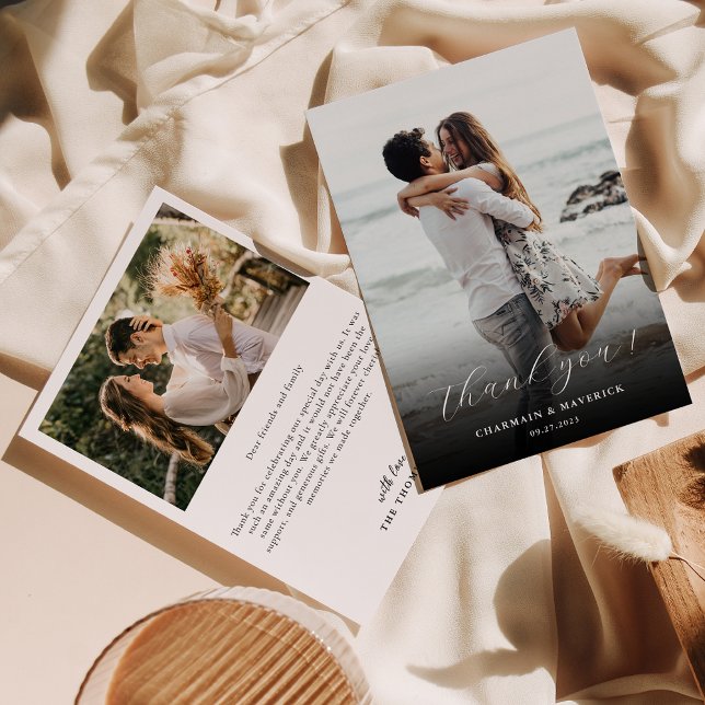 Modern Hand Script Photo Wedding Thank You Card (Creator Uploaded)