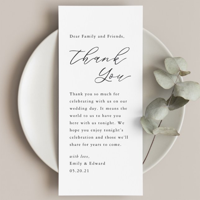 Modern Hand Script Wedding Place Setting Thank You Menu (Creator Uploaded)