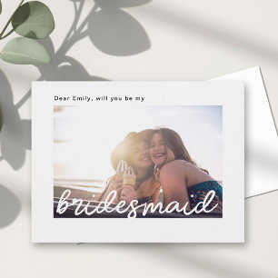 Modern Hand Script Will You Be My Bridesmaid Invitation Postcard