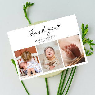 Modern Hand-written 3 Photo Baby Shower Thank You