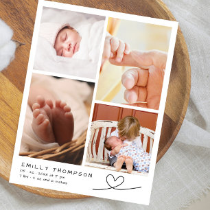 Modern Hand-written 4 Photo Baby Shower Thank You Postcard