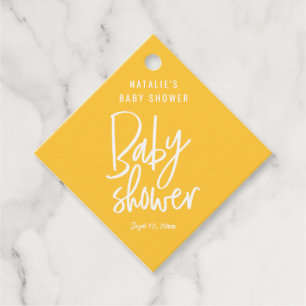 Modern hand written baby shower favour tags