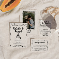 Modern Hand Written Drawn Cake Retro Frame Wedding