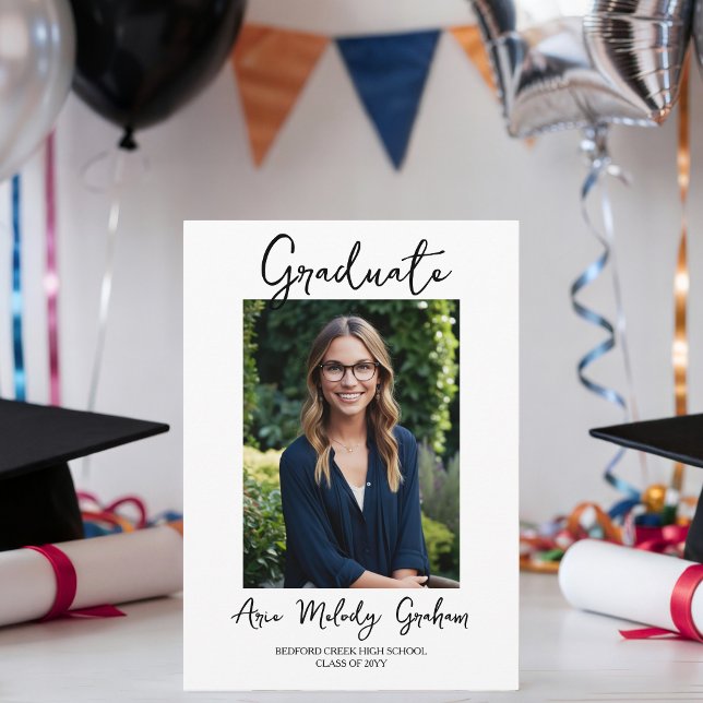 Modern Hand Written Script 2 Photos Graduate  Invitation (Creator Uploaded)