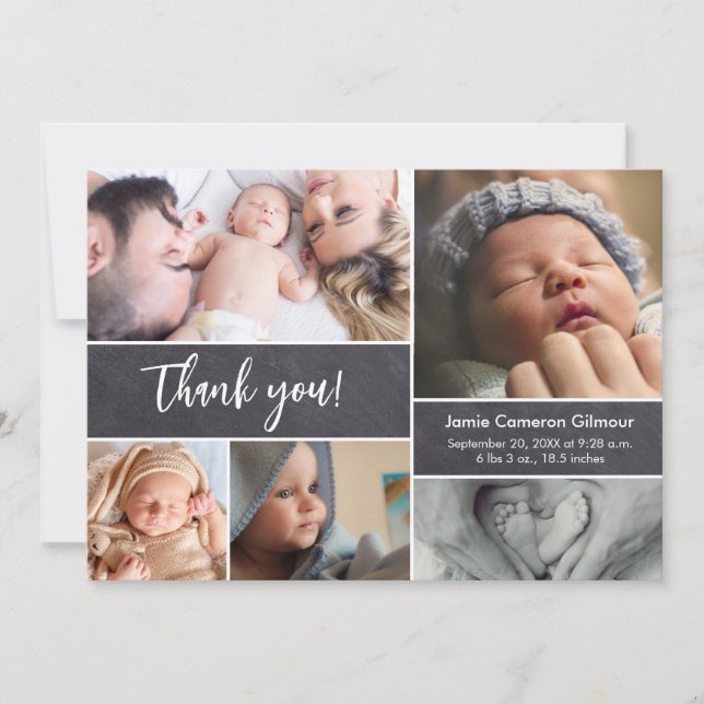 Modern Handlettered Photo Collage Baby Shower  Thank You Card (Front)