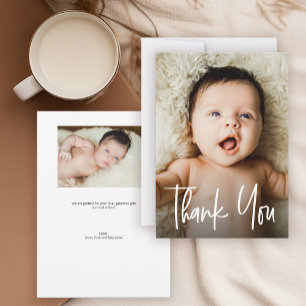 Modern Handlettering 2 Custom Photos Baby Shower Thank You Card