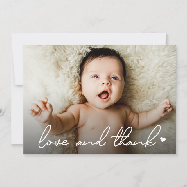 Modern Handlettering Baby Photo love and thanks Thank You Card (Front)