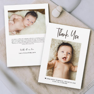 Modern Handlettering Baby Photos Birth stats Thank You Card